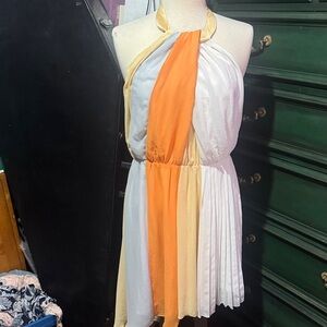 BCBGeneration Halter Neck Dress in Orange and Cream